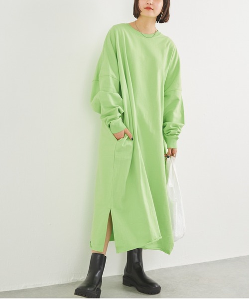 SCREEN STARS(スクリーンスターズ)の「別注スリットスウェットワンピース(ワンピース・レディース・オレンジ/ライム/チャコールグレー・F)」の3枚目の写真