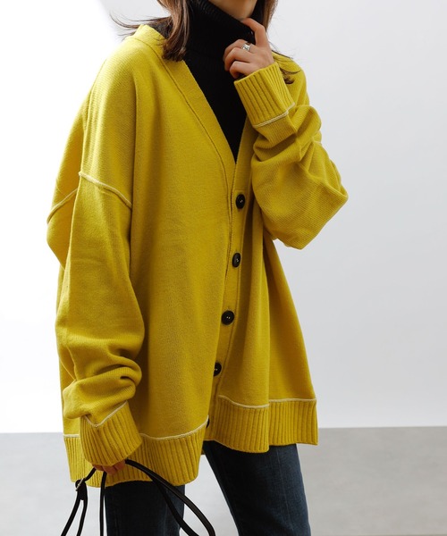 COLONY 2139(コロニートゥーワンスリーナイン)の「配色アウトリンキングカーディガン【ユニセックス可能】(カーディガン/ボレロ・メンズ・ブラック/ブルー/イエロー/アイボリー・MEDIUM/LARGE)」の4枚目の写真