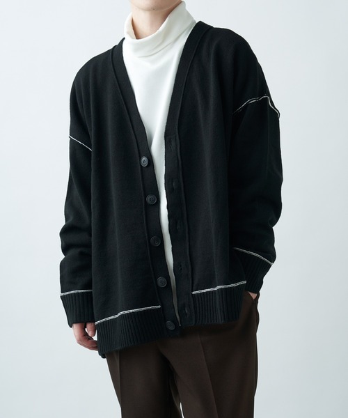 COLONY 2139(コロニートゥーワンスリーナイン)の「配色アウトリンキングカーディガン【ユニセックス可能】(カーディガン/ボレロ・メンズ・ブラック/ブルー/イエロー/アイボリー・MEDIUM/LARGE)」の3枚目の写真