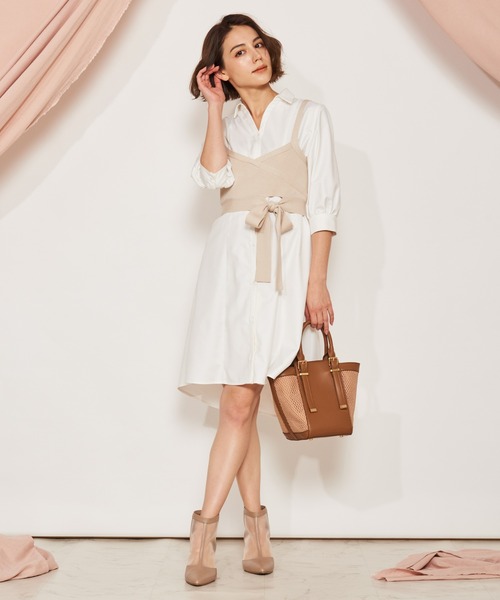 Noela(ノエラ)の「ビスチェ付ミニ丈シャツワンピ(ワンピース Noela(ノエラ)の「ビスチェ付ミニ丈シャツワンピ(ワンピース