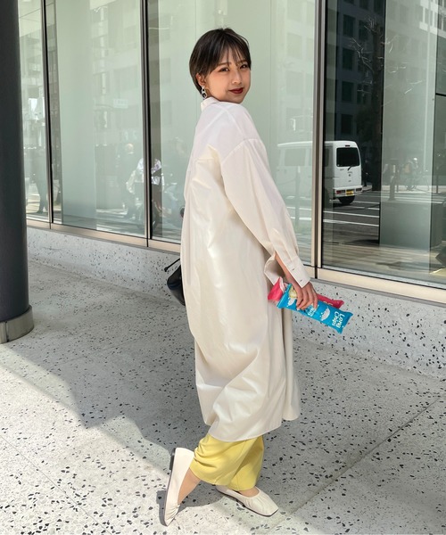 StyleSea(スタイルシー)の「スタンドカラーロングシャツワンピース(シャツワンピース・レディース・ブラック/オフホワイト/グレイッシュベージュ・MEDIUM)」の1枚目の写真