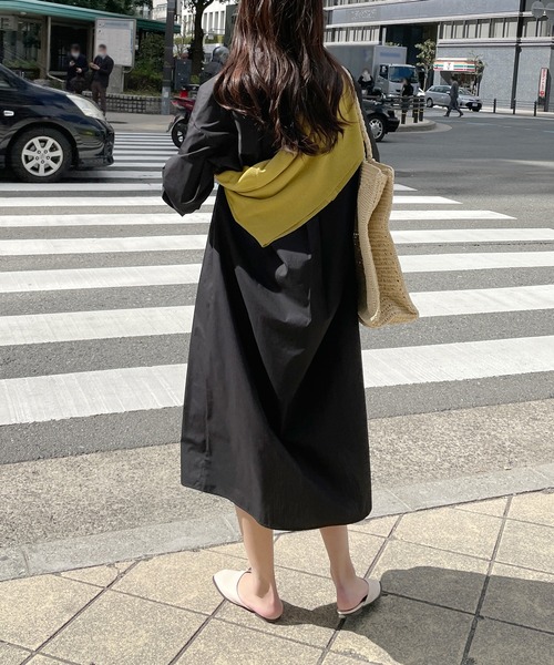 StyleSea(スタイルシー)の「スタンドカラーロングシャツワンピース(シャツワンピース・レディース・ブラック/オフホワイト/グレイッシュベージュ・MEDIUM)」の19枚目の写真