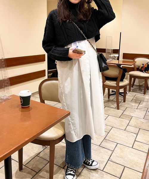 StyleSea(スタイルシー)の「スタンドカラーロングシャツワンピース(シャツワンピース・レディース・ブラック/オフホワイト/グレイッシュベージュ・MEDIUM)」の14枚目の写真