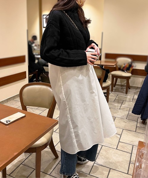 StyleSea(スタイルシー)の「スタンドカラーロングシャツワンピース(シャツワンピース・レディース・ブラック/オフホワイト/グレイッシュベージュ・MEDIUM)」の15枚目の写真