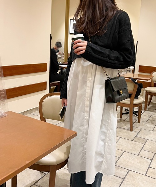 StyleSea(スタイルシー)の「スタンドカラーロングシャツワンピース(シャツワンピース・レディース・ブラック/オフホワイト/グレイッシュベージュ・MEDIUM)」の16枚目の写真