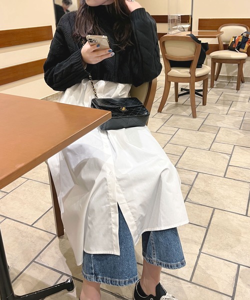 StyleSea(スタイルシー)の「スタンドカラーロングシャツワンピース(シャツワンピース・レディース・ブラック/オフホワイト/グレイッシュベージュ・MEDIUM)」の22枚目の写真