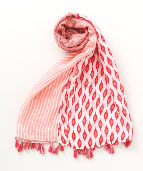 チャイハネ(チャイハネ)の「【チャイハネ】リーフ柄タッセルストール(ストール/ショール・レディース・ピンク/イエロー/オレンジ/ブルー/グリーン・FREE)」の1枚目の写真