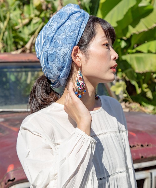 チャイハネ(チャイハネ)の「【チャイハネ】リーフ柄タッセルストール(ストール/ショール・レディース・ピンク/イエロー/オレンジ/ブルー/グリーン・FREE)」の3枚目の写真