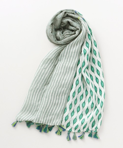 チャイハネ(チャイハネ)の「【チャイハネ】リーフ柄タッセルストール(ストール/ショール・レディース・ピンク/イエロー/オレンジ/ブルー/グリーン・FREE)」の2枚目の写真