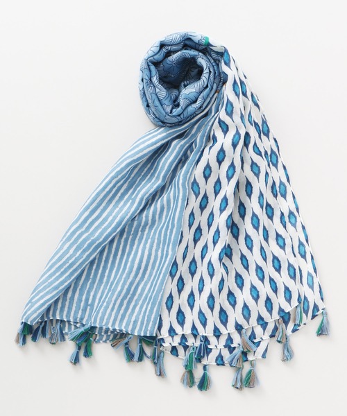 チャイハネ(チャイハネ)の「【チャイハネ】リーフ柄タッセルストール(ストール/ショール・レディース・ピンク/イエロー/オレンジ/ブルー/グリーン・FREE)」の7枚目の写真