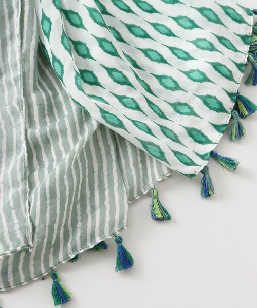 チャイハネ(チャイハネ)の「【チャイハネ】リーフ柄タッセルストール(ストール/ショール・レディース・ピンク/イエロー/オレンジ/ブルー/グリーン・FREE)」の12枚目の写真