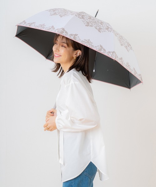 macocca(マコッカ)の「完全遮光 UVカット100% 日傘 晴雨兼用 ジャンプ傘 デザインシリーズ ダマスク柄(長傘・レディース・ブルーグレー/グレイッシュベージュ/ブラック/オフホワイト/ピンク/モカ・FREE)」の2枚目の写真