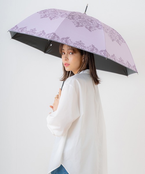 macocca(マコッカ)の「完全遮光 UVカット100% 日傘 晴雨兼用 ジャンプ傘 デザインシリーズ ダマスク柄(長傘・レディース・ブルーグレー/グレイッシュベージュ/ブラック/オフホワイト/ピンク/モカ・FREE)」の6枚目の写真