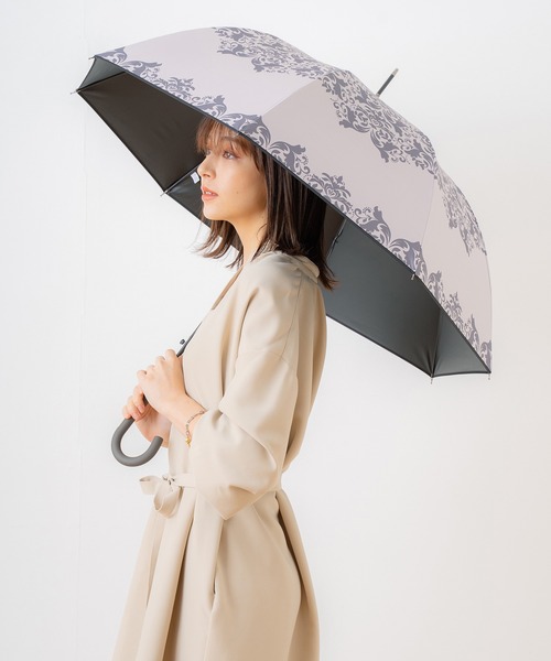 macocca(マコッカ)の「完全遮光 UVカット100% 日傘 晴雨兼用 ジャンプ傘 デザインシリーズ ダマスク柄(長傘・レディース・ブルーグレー/グレイッシュベージュ/ブラック/オフホワイト/ピンク/モカ・FREE)」の5枚目の写真
