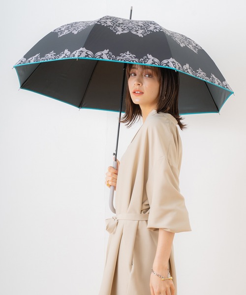 macocca(マコッカ)の「完全遮光 UVカット100% 日傘 晴雨兼用 ジャンプ傘 デザインシリーズ ダマスク柄(長傘・レディース・ブルーグレー/グレイッシュベージュ/ブラック/オフホワイト/ピンク/モカ・FREE)」の3枚目の写真