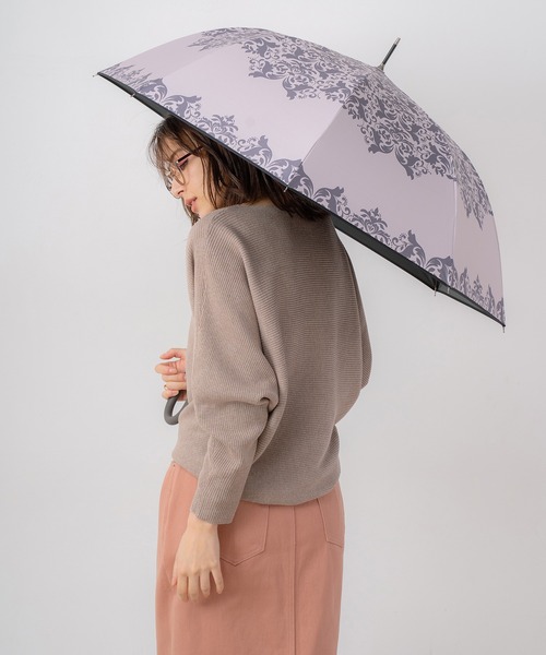 macocca(マコッカ)の「完全遮光 UVカット100% 日傘 晴雨兼用 ジャンプ傘 デザインシリーズ ダマスク柄(長傘・レディース・ブルーグレー/グレイッシュベージュ/ブラック/オフホワイト/ピンク/モカ・FREE)」の19枚目の写真