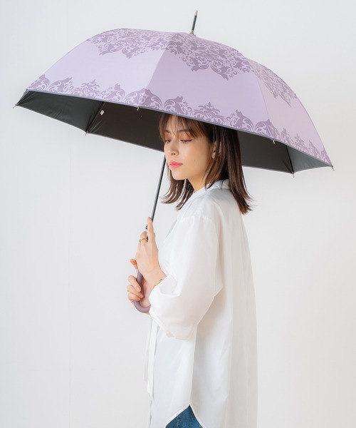 macocca(マコッカ)の「完全遮光 UVカット100% 日傘 晴雨兼用 ジャンプ傘 デザインシリーズ ダマスク柄(長傘・レディース・ブルーグレー/グレイッシュベージュ/ブラック/オフホワイト/ピンク/モカ・FREE)」の13枚目の写真