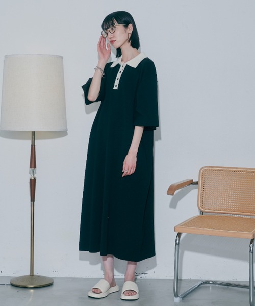 VACANCY(ヴァカンシー)の「ハーフスリーブポロニットワンピース(ワンピース・レディース・ブラック/ブルー/グリーン・FREE)」の5枚目の写真