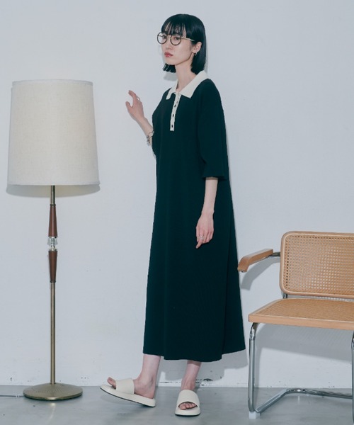 VACANCY(ヴァカンシー)の「ハーフスリーブポロニットワンピース(ワンピース・レディース・ブラック/ブルー/グリーン・FREE)」の6枚目の写真