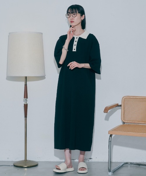 VACANCY(ヴァカンシー)の「ハーフスリーブポロニットワンピース(ワンピース・レディース・ブラック/ブルー/グリーン・FREE)」の7枚目の写真