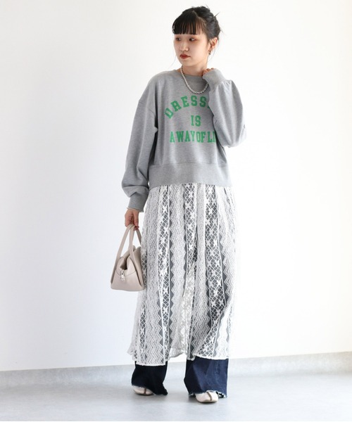cepo(セポ)の「【WEB限定】スウェット+レースドッキングワンピース(ワンピース・レディース・ネイビー/グレー系・M)」の2枚目の写真