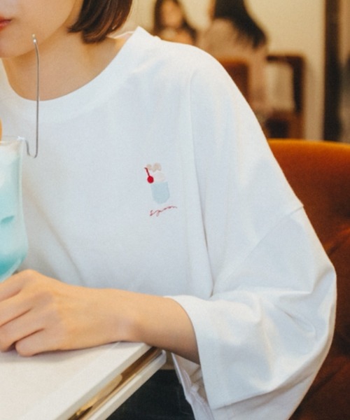 spoon store（スプーンストア）の「spoon×喫茶店パオーン メロンソーダTシャツ（Tシャツ/カットソー・レディース・ホワイト系その他2/ミント/ベージュ/ホワイト系その他/ホワイト/ブルー・M/L）」の12枚目の写真