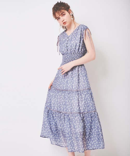 のんトランテアンソンドゥモード　ワンピース　花柄　水色 31 Sons de mode（トランテアン ソン ドゥ モード）の「花柄