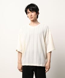 【ATELANE】透かし編みニットソーショートスリーブクルーネックTシャツ/メンズ