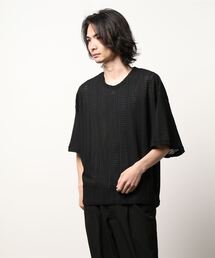 【ATELANE】透かし編みニットソーショートスリーブクルーネックTシャツ/メンズ