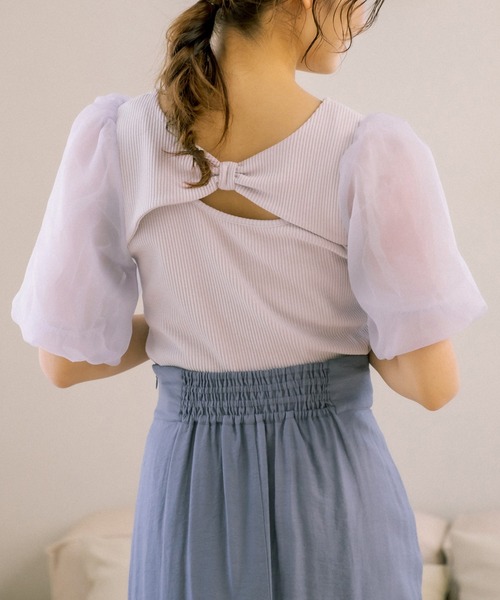 OLIVE des OLIVE(オリーブデオリーブ)の「リボンデコルテプルオーバー(Tシャツ/カットソー・レディース・オフホワイト/サックスブルー/ブラック/ライトグレー・FREE)」の19枚目の写真