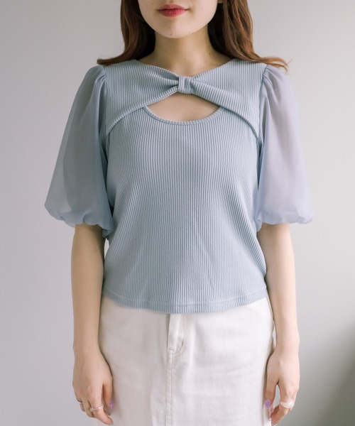 OLIVE des OLIVE(オリーブデオリーブ)の「リボンデコルテプルオーバー(Tシャツ/カットソー・レディース・オフホワイト/サックスブルー/ブラック/ライトグレー・FREE)」の15枚目の写真