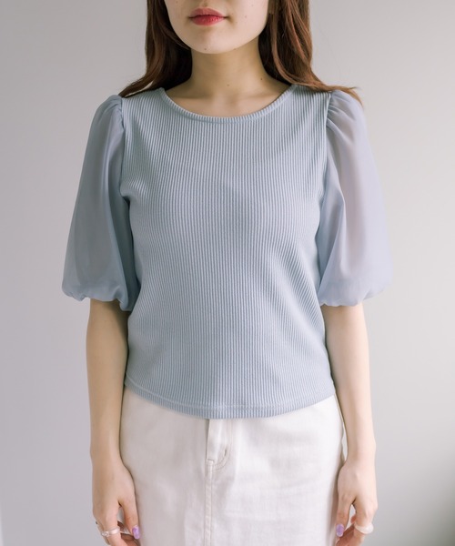 OLIVE des OLIVE(オリーブデオリーブ)の「リボンデコルテプルオーバー(Tシャツ/カットソー・レディース・オフホワイト/サックスブルー/ブラック/ライトグレー・FREE)」の8枚目の写真