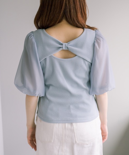 OLIVE des OLIVE(オリーブデオリーブ)の「リボンデコルテプルオーバー(Tシャツ/カットソー・レディース・オフホワイト/サックスブルー/ブラック/ライトグレー・FREE)」の16枚目の写真