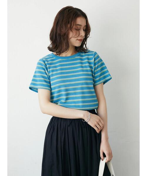 Green Parks(グリーンパークス)の「ワッフルボーダープルオーバー(Tシャツ/カットソー・レディース・ベージュ/ネイビー/ブルー・FREE)」の14枚目の写真