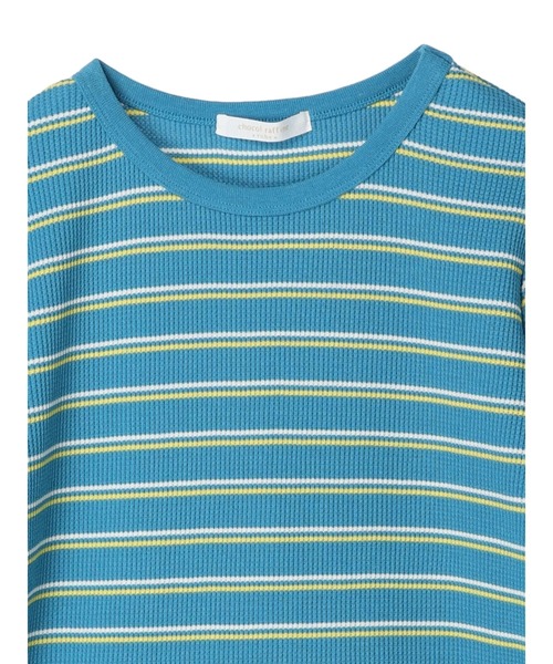 Green Parks(グリーンパークス)の「ワッフルボーダープルオーバー(Tシャツ/カットソー・レディース・ベージュ/ネイビー/ブルー・FREE)」の4枚目の写真
