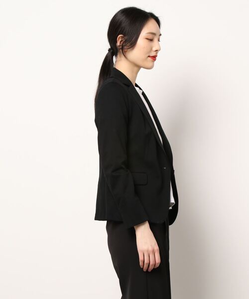 STRAWBERRY-FIELDS（ストロベリーフィールズ）の「テーラードジャージジャケット　ジャケット（ノーカラージャケット・レディース・ブラック/ネイビー/ベージュ/オフホワイト・2）」の5枚目の写真