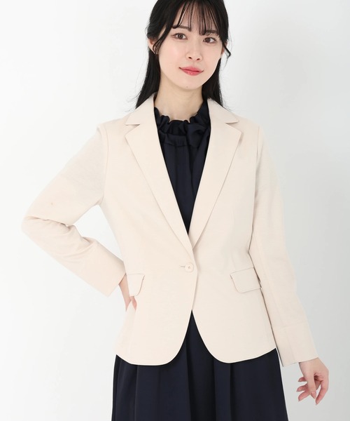 STRAWBERRY-FIELDS（ストロベリーフィールズ）の「テーラードジャージジャケット　ジャケット（ノーカラージャケット・レディース・ブラック/ネイビー/ベージュ/オフホワイト・2）」の3枚目の写真