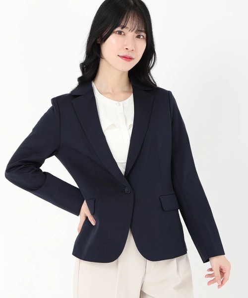 STRAWBERRY-FIELDS（ストロベリーフィールズ）の「テーラードジャージジャケット　ジャケット（ノーカラージャケット・レディース・ブラック/ネイビー/ベージュ/オフホワイト・2）」の4枚目の写真