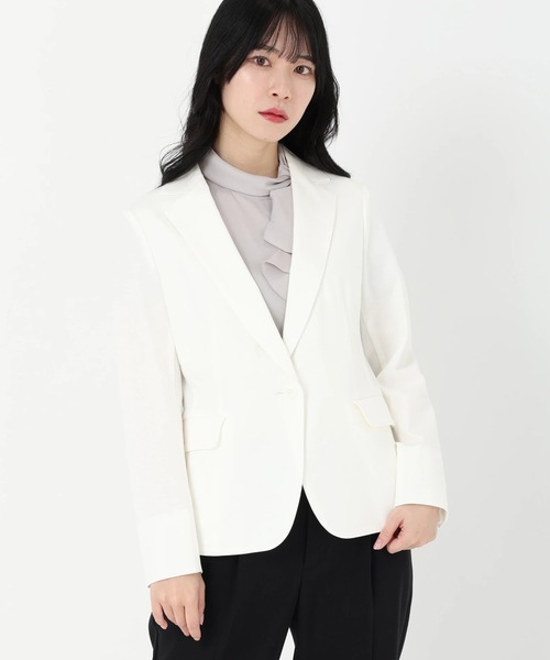 STRAWBERRY-FIELDS（ストロベリーフィールズ）の「テーラードジャージジャケット　ジャケット（ノーカラージャケット・レディース・ブラック/ネイビー/ベージュ/オフホワイト・2）」の2枚目の写真