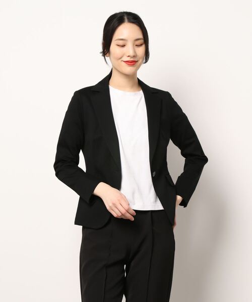 STRAWBERRY-FIELDS（ストロベリーフィールズ）の「テーラードジャージジャケット　ジャケット（ノーカラージャケット・レディース・ブラック/ネイビー/ベージュ/オフホワイト・2）」の14枚目の写真