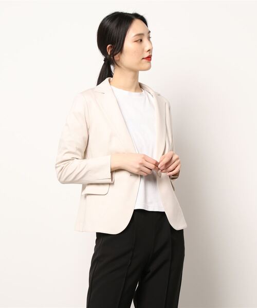 STRAWBERRY-FIELDS（ストロベリーフィールズ）の「テーラードジャージジャケット　ジャケット（ノーカラージャケット・レディース・ブラック/ネイビー/ベージュ/オフホワイト・2）」の15枚目の写真