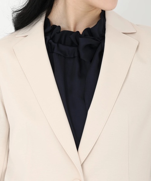 STRAWBERRY-FIELDS（ストロベリーフィールズ）の「テーラードジャージジャケット　ジャケット（ノーカラージャケット・レディース・ブラック/ネイビー/ベージュ/オフホワイト・2）」の11枚目の写真