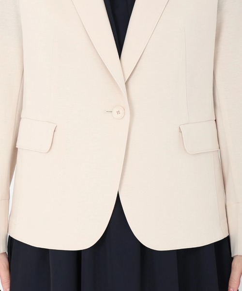 STRAWBERRY-FIELDS（ストロベリーフィールズ）の「テーラードジャージジャケット　ジャケット（ノーカラージャケット・レディース・ブラック/ネイビー/ベージュ/オフホワイト・2）」の18枚目の写真