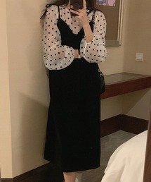 LAFFMO（ラフモ）の「ドットブラウス＆ベロアキャミソールワンピース　セットアップ（セットアップ）」