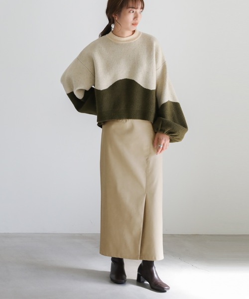 select MOCA(セレクトモカ)の「フラップフェイクレザータイトロングスカート(スカート・レディース・ブラック/ベージュ・SMALL/MEDIUM)」の3枚目の写真