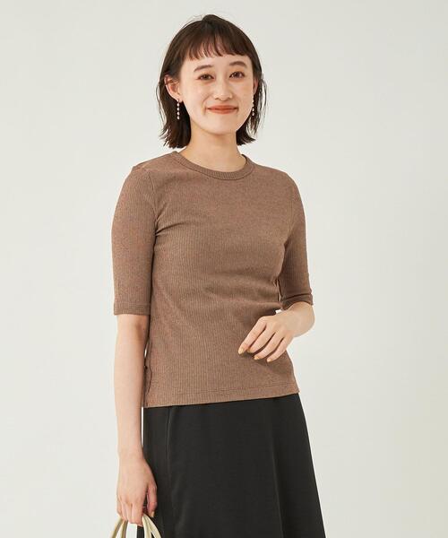 green label relaxing(グリーンレーベルリラクシング)の「ランダム テレコ 5分袖 カットソー(Tシャツ/カットソー・レディース・ブラック/ブラウン/オレンジ・FREE)」の2枚目の写真