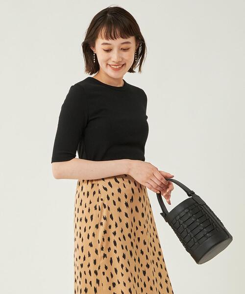 green label relaxing(グリーンレーベルリラクシング)の「ランダム テレコ 5分袖 カットソー(Tシャツ/カットソー・レディース・ブラック/ブラウン/オレンジ・FREE)」の1枚目の写真