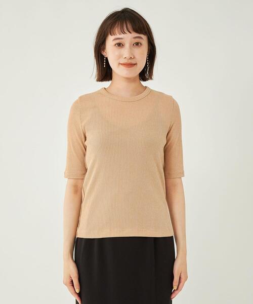 green label relaxing(グリーンレーベルリラクシング)の「ランダム テレコ 5分袖 カットソー(Tシャツ/カットソー・レディース・ブラック/ブラウン/オレンジ・FREE)」の4枚目の写真