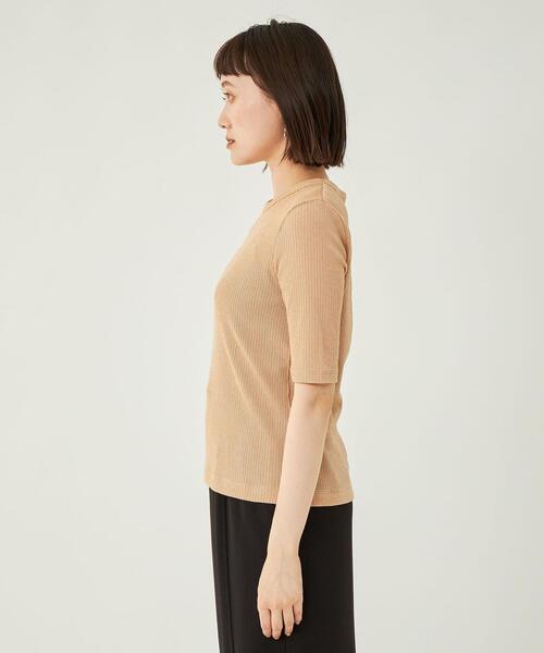 green label relaxing(グリーンレーベルリラクシング)の「ランダム テレコ 5分袖 カットソー(Tシャツ/カットソー・レディース・ブラック/ブラウン/オレンジ・FREE)」の5枚目の写真