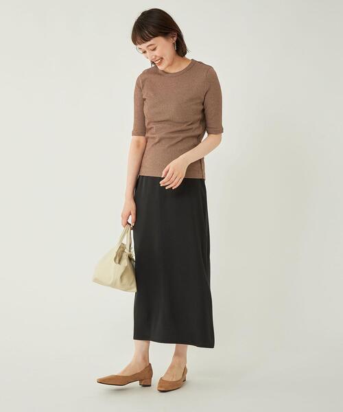 green label relaxing(グリーンレーベルリラクシング)の「ランダム テレコ 5分袖 カットソー(Tシャツ/カットソー・レディース・ブラック/ブラウン/オレンジ・FREE)」の13枚目の写真